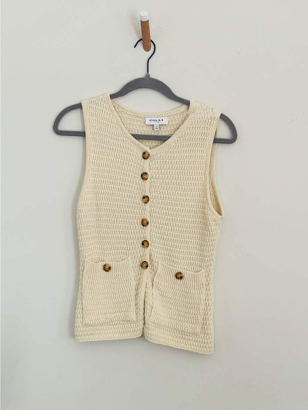 Gilli Cream Knit Button-Front Vest